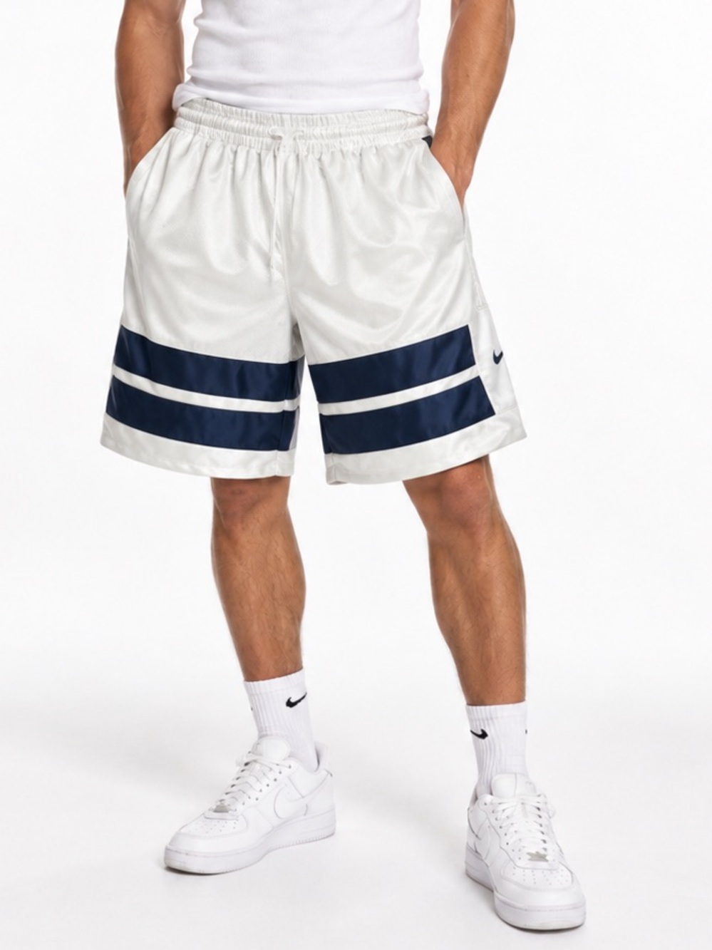 Vintage Y2K Nike Reversible Basketball Shorts White Navy Mesh Baggy Mens Swoosh